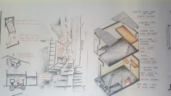 Documentation of a local Dharavi house showing both living and livelihood activities in the same unit.