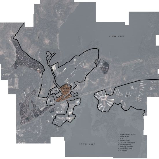 Map showing Paspoli village at the centre, tucked in between walled compounds