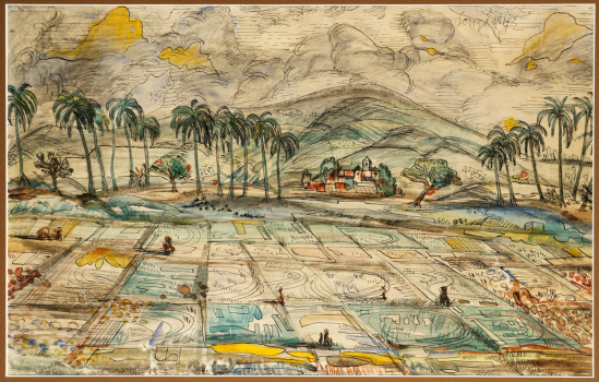 FN Souza, 1942 rice paddy in Goa | Photo Credit: Grosvenor Gallery 