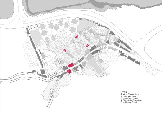 Map highlighting location of all the chawls