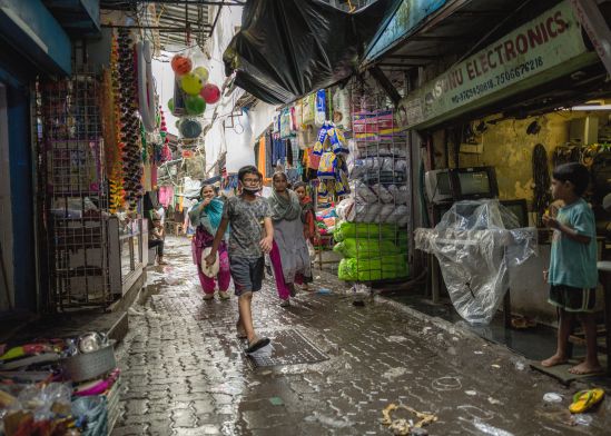 A street in Dharavi lined with toolhouses