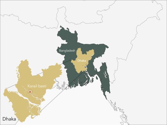 Location of Karail in Dhaka, Bangladesh