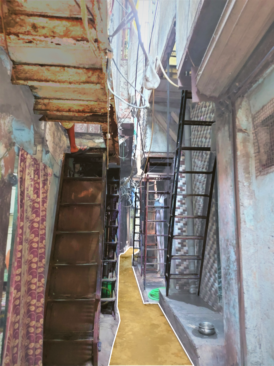 A view showcasing staircases dotting the gullies of Dharavi 