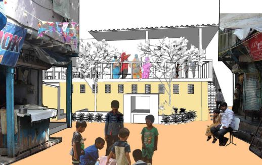 Proposition for a recreation ground for young children and their mothers on top of the toilet.