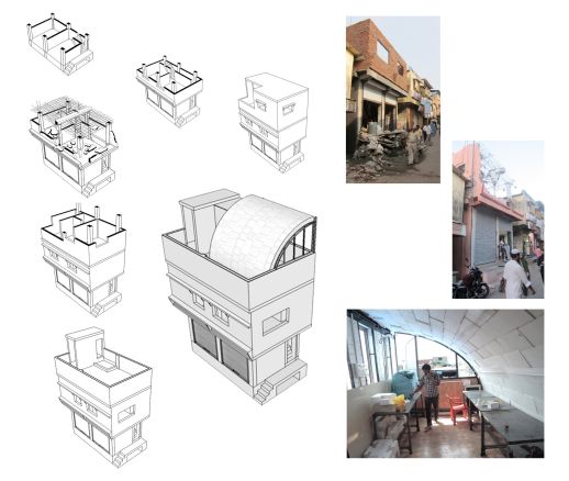 The diagram shows the evolution of a house that has been built, destroyed and rebuilt in the space of 2 years. Our office is the latest addition to this structure.
