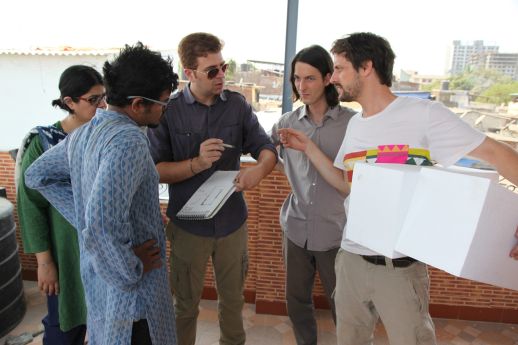 Discussions with Sameep Padora (sP+A) (center) who helped conceive the structural systems for the walls of the new office.