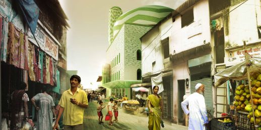 Street view of Marc Hood’s proposed design for the mosque. Click for more views.