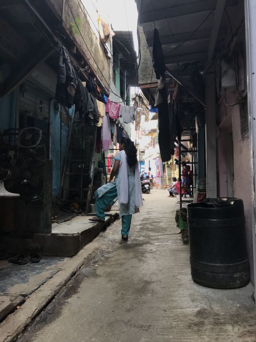 The street facing Radha's home