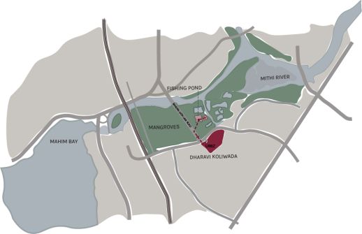 Map showing mangroves and fishing ponds