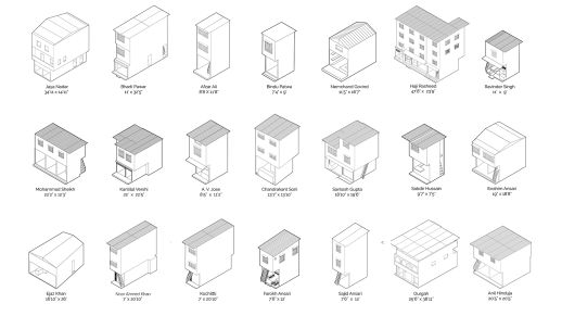 Isometric drawings of the existing tool-houses on Sangam Gully.