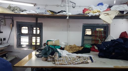 Samit's garment sewing and storage area