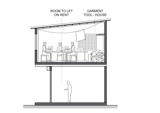 Section through the workshop showing the tool - house