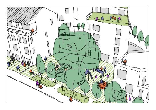 Sous le châtaignier se trouve la place de jeux ombragée pour les tout-petits