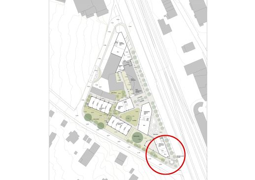 La pointe sud marque l'entrée du quartier depuis la gare. C’est le point de convergence et de rencontre des écoliers et leurs parents, des pendulaires et des habitants du quartier.