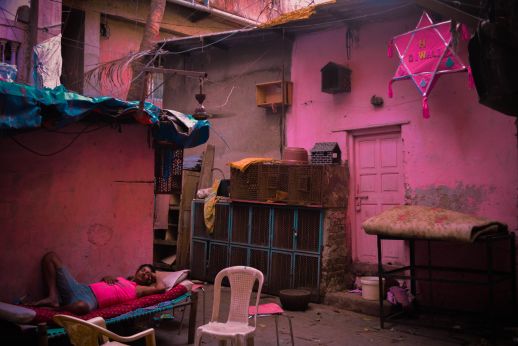The courtyard being re-purposed as a living room 