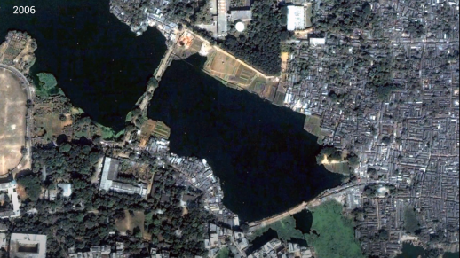 Evolution of the urban form in Karail, Dhaka from 2001-2018.