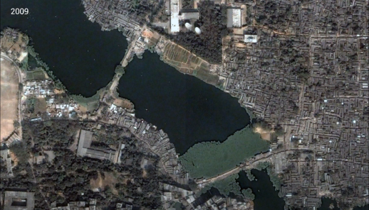 Evolution of the urban form in Karail, Dhaka from 2001-2018.