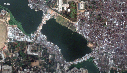 Evolution of the urban form in Karail, Dhaka from 2001-2018.