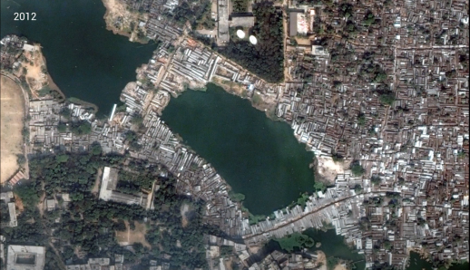 Evolution of the urban form in Karail, Dhaka from 2001-2018.
