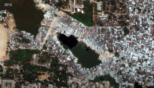 Evolution of the urban form in Karail, Dhaka from 2001-2018.