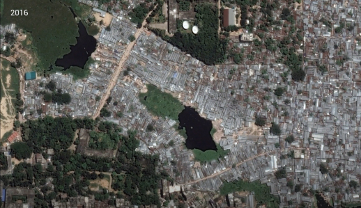 Evolution of the urban form in Karail, Dhaka from 2001-2018.